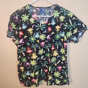 Zoe + Chloe Multicolor Monkey Scrub Top Medium (5302)